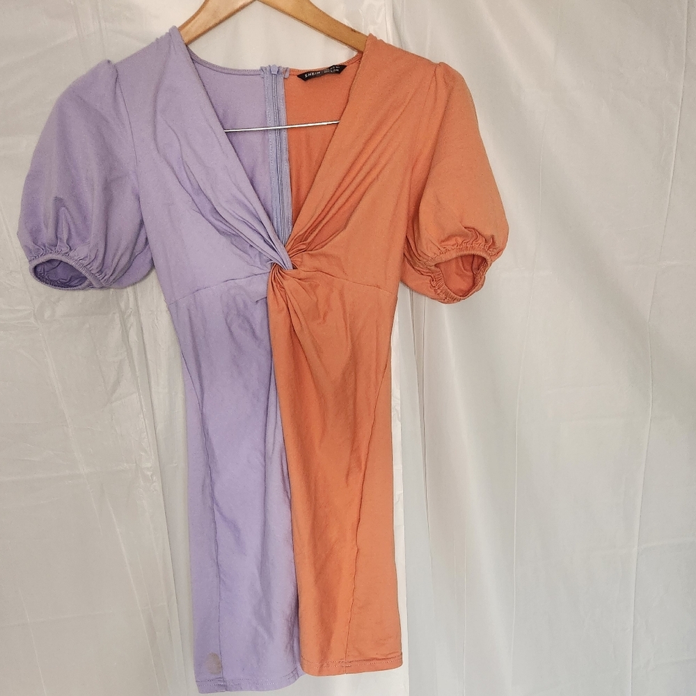 Two-Tone Purple and Orange Mini Dress - Picture 6 of 15
